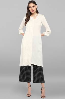 Janasya Janasya Women's Off White Rayon Flex Kurta With Trouser 1