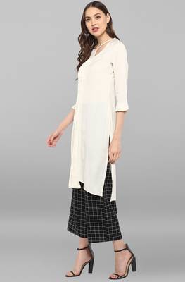 Janasya Janasya Women's Off White Rayon Flex Kurta With Trouser 3