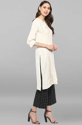 Janasya Janasya Women's Off White Rayon Flex Kurta With Trouser 4