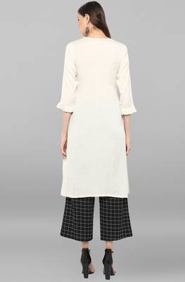 Janasya Janasya Women's Off White Rayon Flex Kurta With Trouser 5