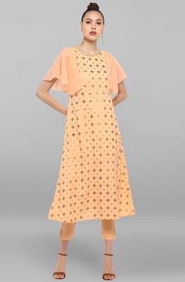 Janasya Janasya Women's Peach Poly Crepe Kurta With Pant 1