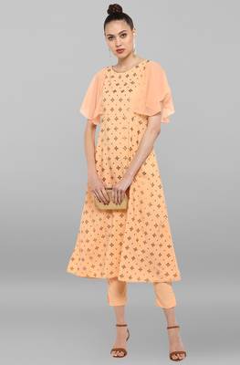 Janasya Janasya Women's Peach Poly Crepe Kurta With Pant 2