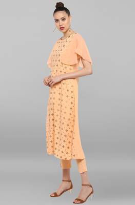 Janasya Janasya Women's Peach Poly Crepe Kurta With Pant 3