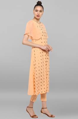Janasya Janasya Women's Peach Poly Crepe Kurta With Pant 4