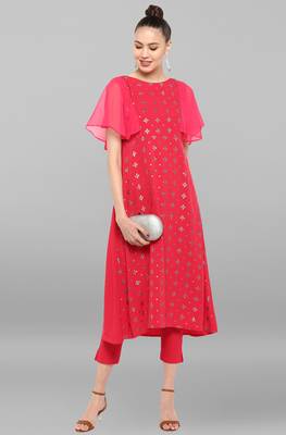 Magenta printed crepe ethnic kurtis 2