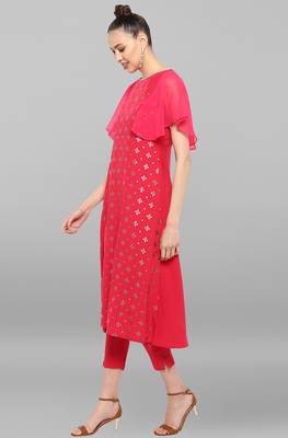 Magenta printed crepe ethnic kurtis 3