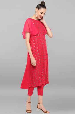 Magenta printed crepe ethnic kurtis 4