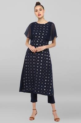 Blue printed crepe ethnic kurtis 2