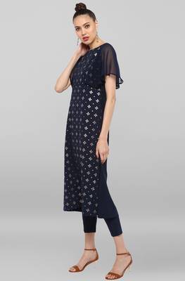 Blue printed crepe ethnic kurtis 3