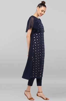 Blue printed crepe ethnic kurtis 4