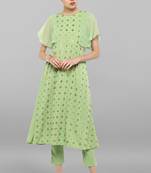 Janasya Women's Light Green Poly Crepe Kurta With Pant