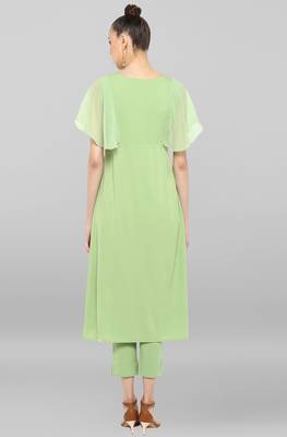 Janasya Women's Light Green Poly Crepe Kurta With Pant 5