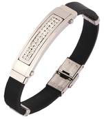 stainless steel CZ cluster rhodium rubber strap wrist band bracelet
