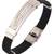 stainless steel CZ cluster rhodium rubber strap wrist band bracelet