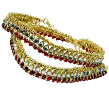 Red Golden Kundan Brass Payal Gift For Mother 1