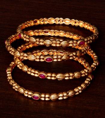 Gold Plated Ruby Stone Embellished Designer Bangles BD384 1