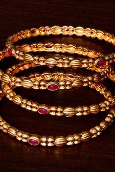 Gold Plated Ruby Stone Embellished Designer Bangles BD384