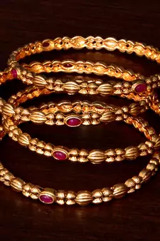 Gold Plated Ruby Stone Embellished Designer Bangles BD384