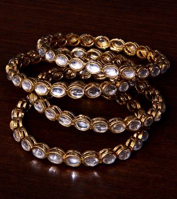 Antique Look Kundan Embellished 2 Pairs of Designer Bangles BD388 1
