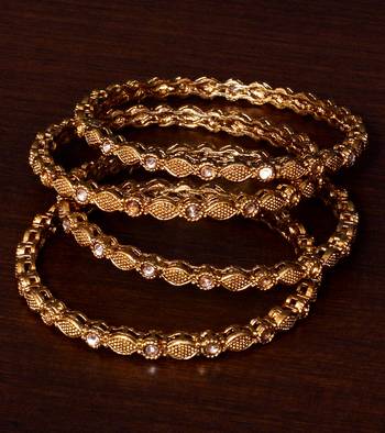 Antique Look Stone Embellished Two Pairs of Designer Bangles BD393 1