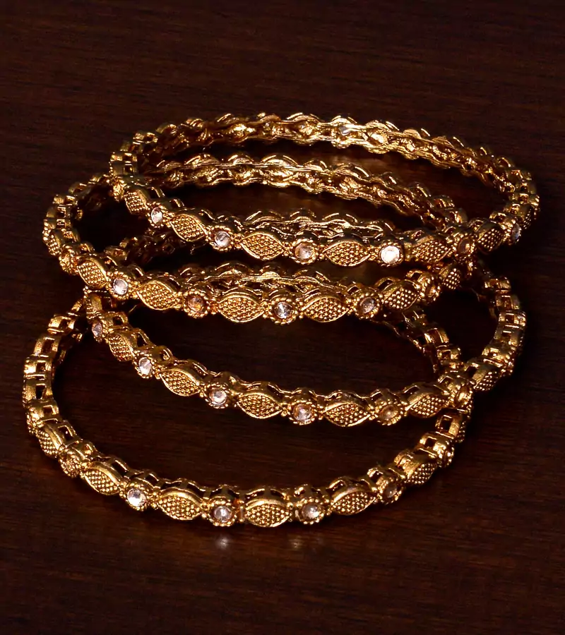 Antique Look Stone Embellished Two Pairs of Designer Bangles BD393
