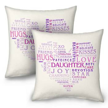 Heart Shape Word Print Cushions Pair For Daughter 1