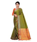 Dark green woven Banarasi Art Silk saree with blouse