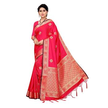Red woven Banarasi Art Silk saree with blouse 1