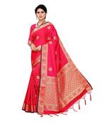 Red woven Banarasi Art Silk saree with blouse