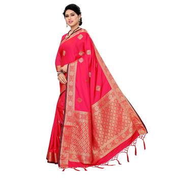 Red woven Banarasi Art Silk saree with blouse 2