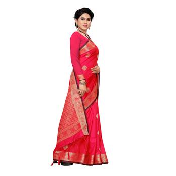 Red woven Banarasi Art Silk saree with blouse 3