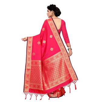 Red woven Banarasi Art Silk saree with blouse 4
