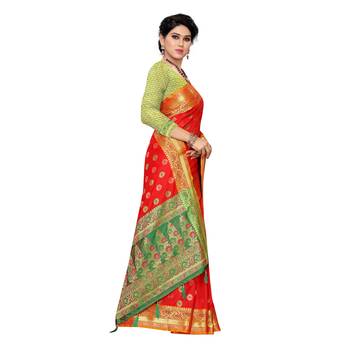Red woven Banarasi Art Silk saree with blouse 3