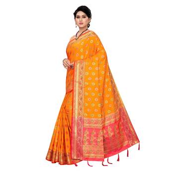 Yellow woven Banarasi Art Silk saree with blouse 2