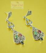.925 Sterling Silver Marcasite Multi Gemstones Earrings