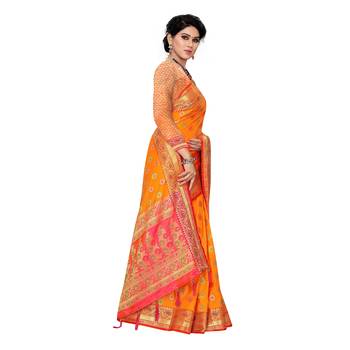Yellow woven Banarasi Art Silk saree with blouse 3