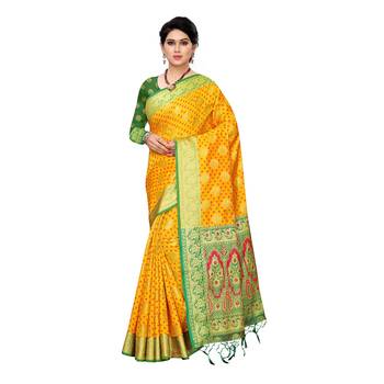Yellow woven Banarasi Art Silk saree with blouse 1
