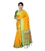 Yellow woven Banarasi Art Silk saree with blouse