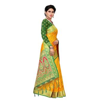 Yellow woven Banarasi Art Silk saree with blouse 3