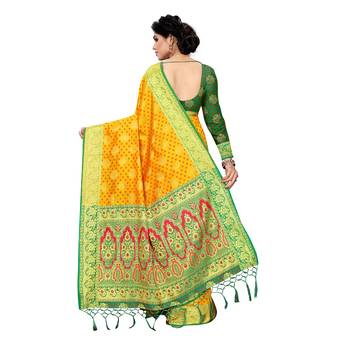 Yellow woven Banarasi Art Silk saree with blouse 4