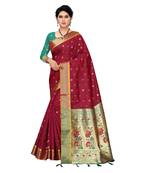 Maroon woven Banarasi Art Silk saree with blouse