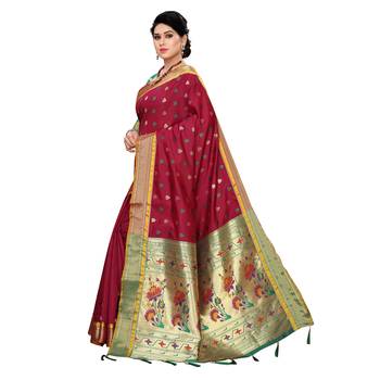 Maroon woven Banarasi Art Silk saree with blouse 2