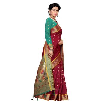 Maroon woven Banarasi Art Silk saree with blouse 3