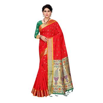 Red woven Banarasi Art Silk saree with blouse 1