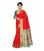 Red woven Banarasi Art Silk saree with blouse