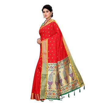 Red woven Banarasi Art Silk saree with blouse 2