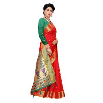 Red woven Banarasi Art Silk saree with blouse 3