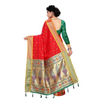 Red woven Banarasi Art Silk saree with blouse 4