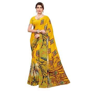 Yellow printed georgette saree with blouse 1