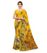 Yellow printed georgette saree with blouse